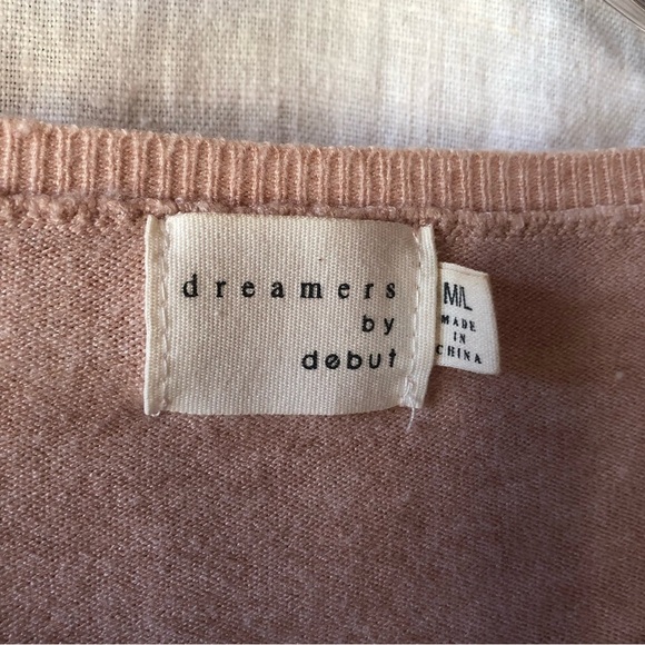 Dreamers by Debut soft stretch sweater dusty pink cinch front detail size M/L - Picture 5 of 9